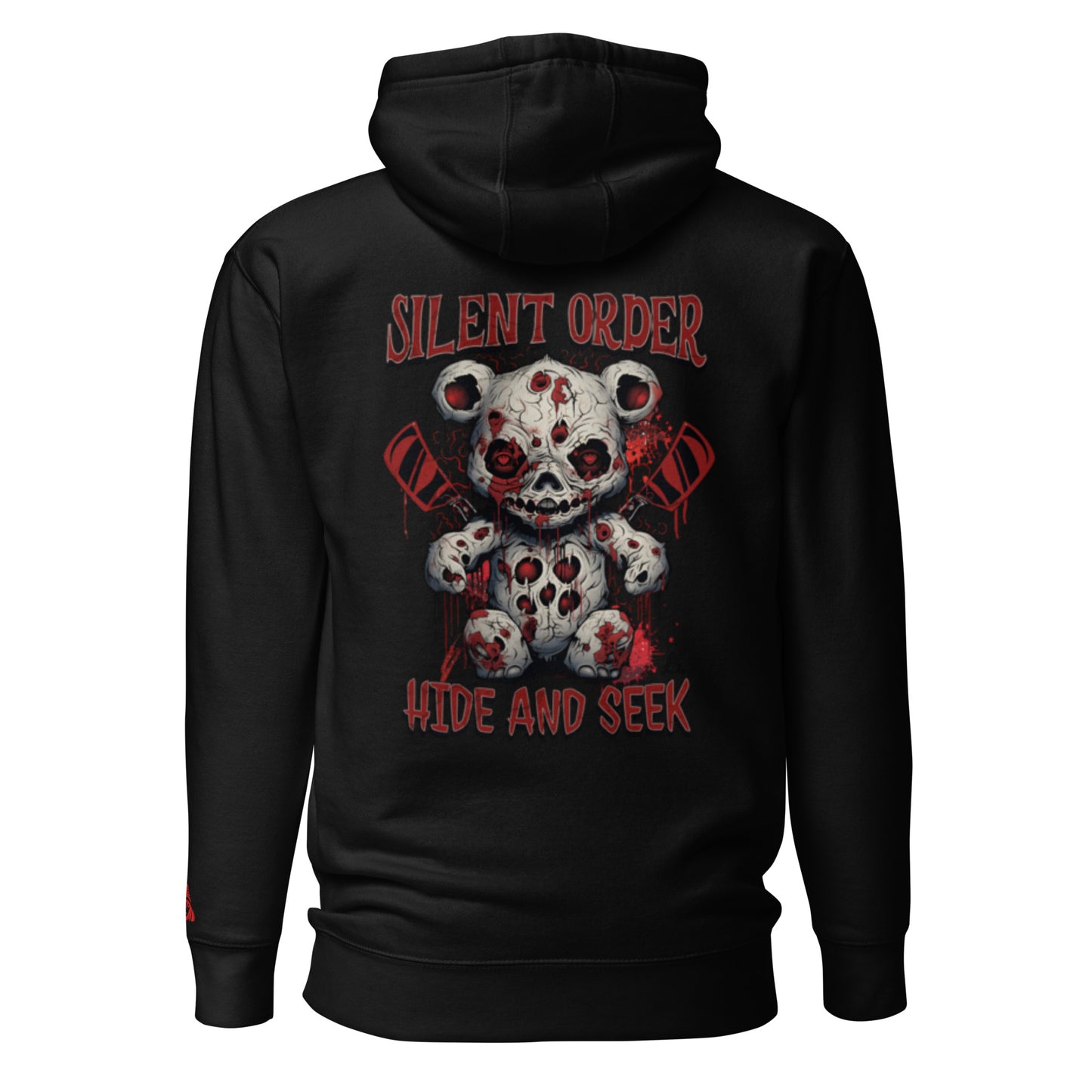 Hide and Seek Limited Edition Premium Luxury Back Graphic Hoodie - Red Logo Series - By Silent Order Apparel Brand - Unisex