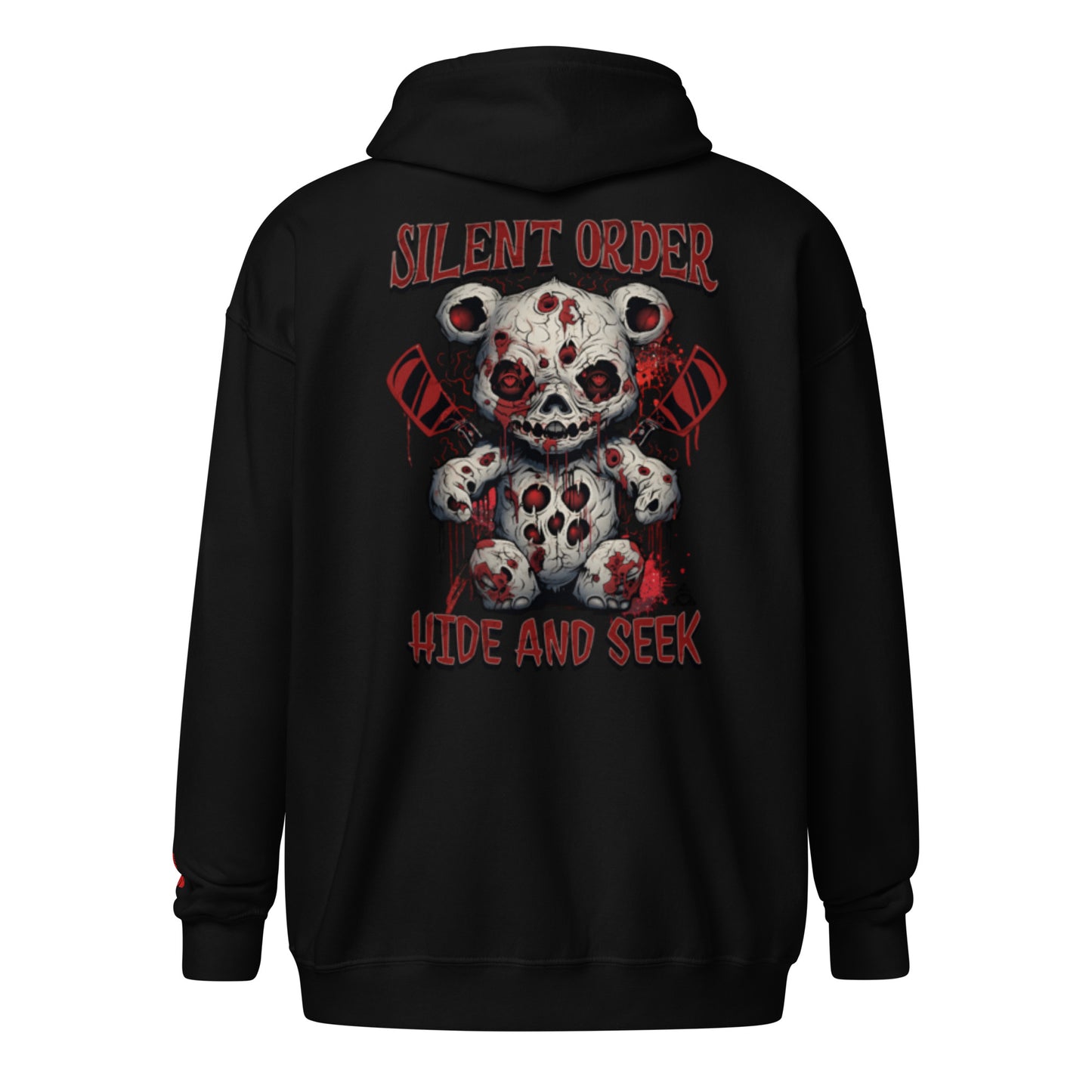 Hide and Seek Limited Edition Premium Luxury Series Graphic Zip Up Hoodie - Red Logo Series - By Silent Order Apparel Brand - Unisex
