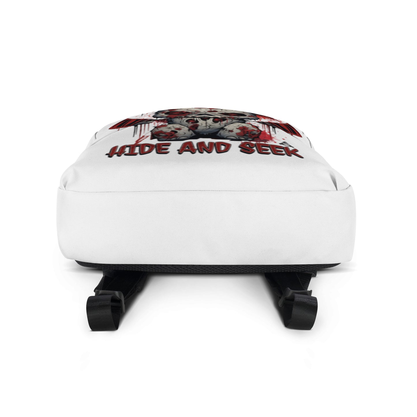 White toy with 'Hide and Seek' text and cartoon characters on a white background