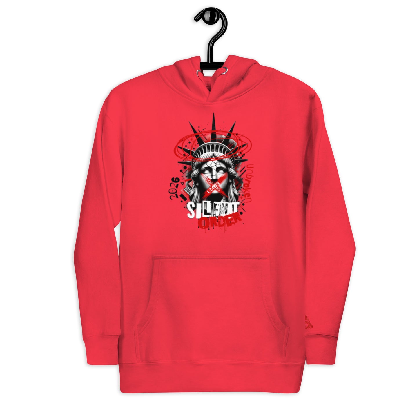 Muted Freedom Limited Edition Premium Luxury Series Front Graphic Pullover Hoodie - Red Logo Series - By Silent Order Apparel Brand - Unisex