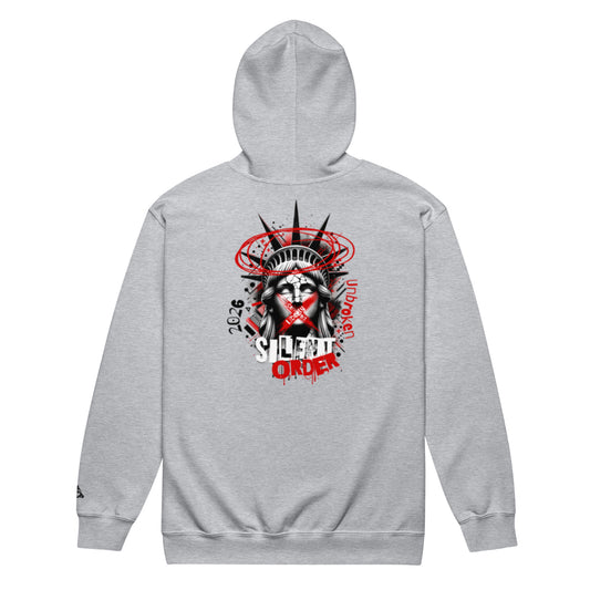 Muted Freedom Limited Edition Premium Luxury Series Graphic Zip Up Hoodie - Black Logo Series - By Silent Order Apparel Brand - Unisex
