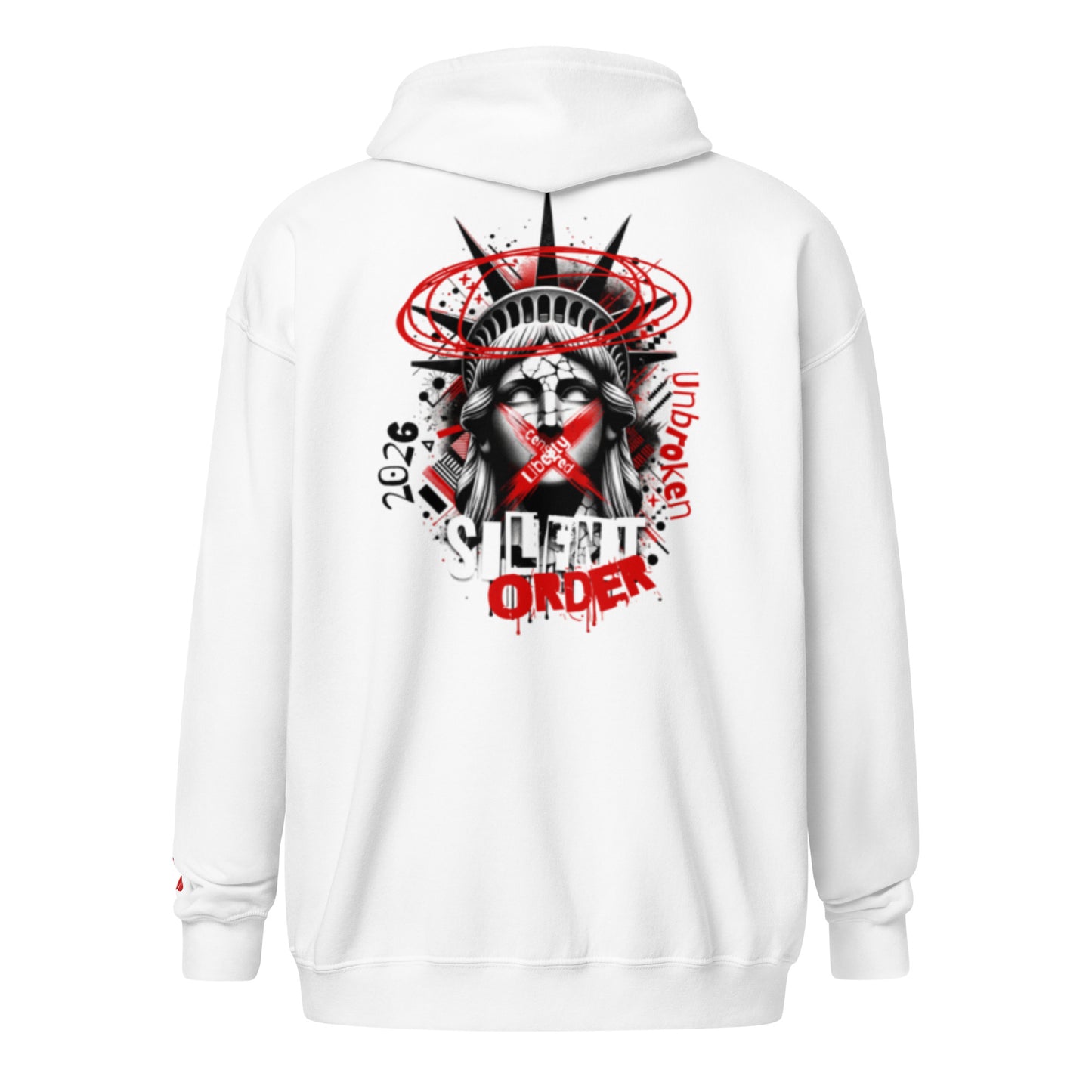 Muted Freedom Limited Edition Premium Luxury Series Graphic Zip Up Hoodie - Red Logo Series - By Silent Order Apparel Brand - Unisex
